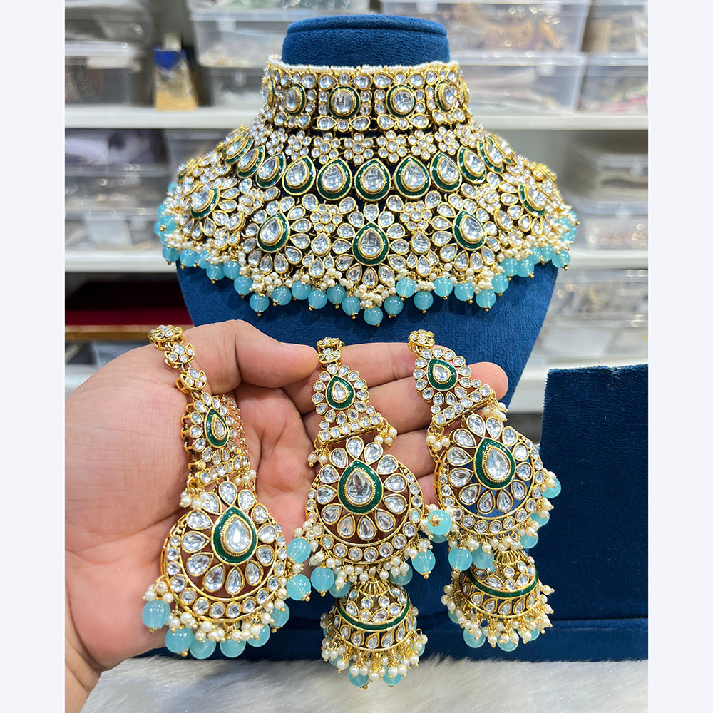 Hira Collections Stunning Kundan Stone Beads And Pearl Choker Necklace Set