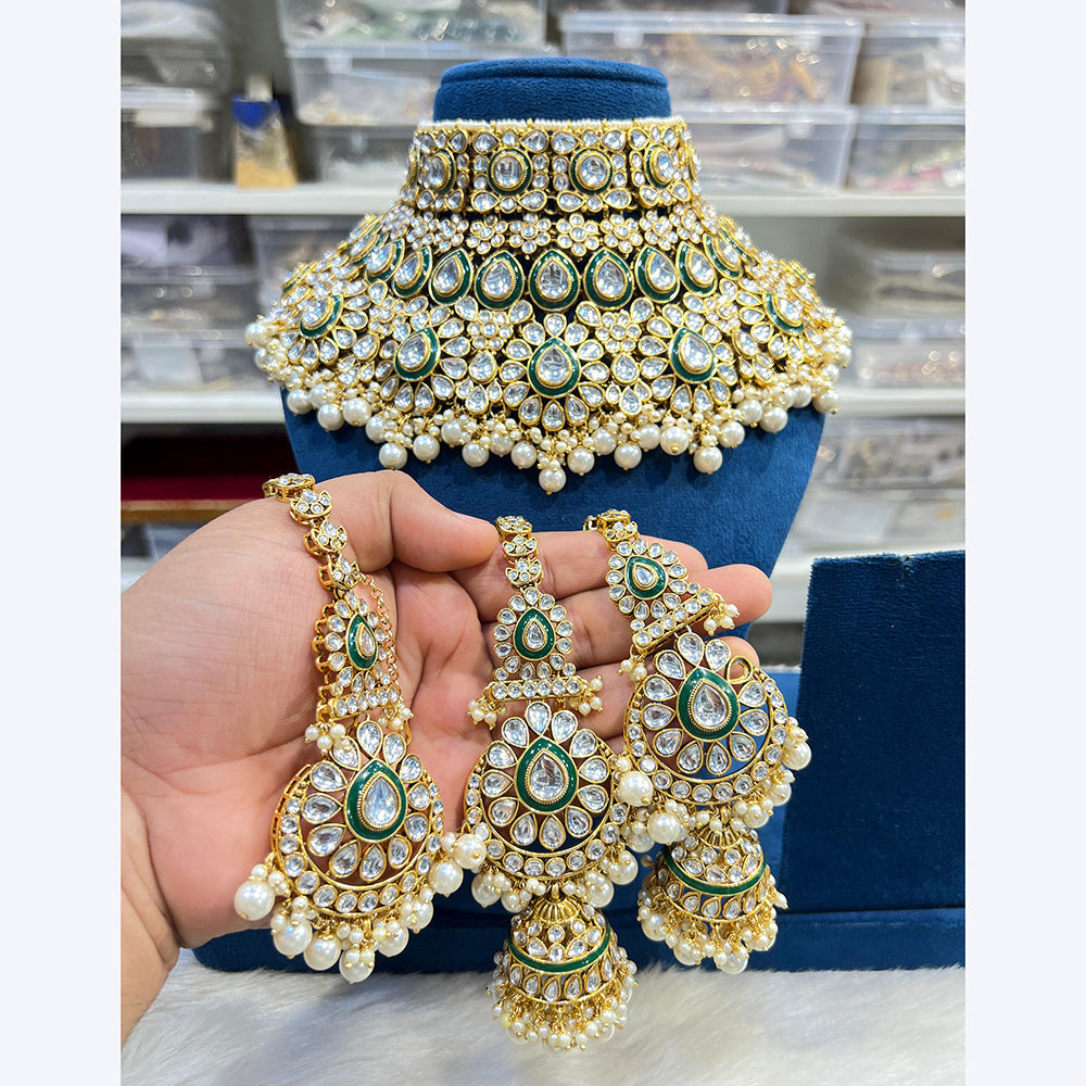 Hira Collections Stunning Kundan Stone Beads And Pearl Choker Necklace Set