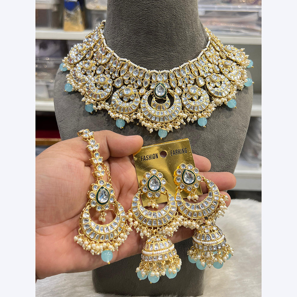 Hira Collections Stunning Kundan Stone Beads And Pearl Choker Necklace Set