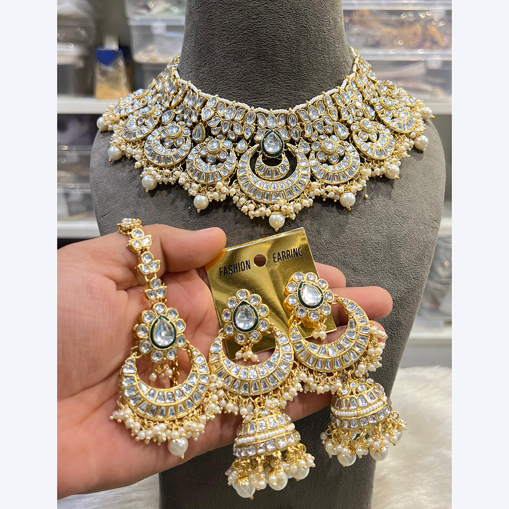 Hira Collections Stunning Kundan Stone Beads And Pearl Choker Necklace Set