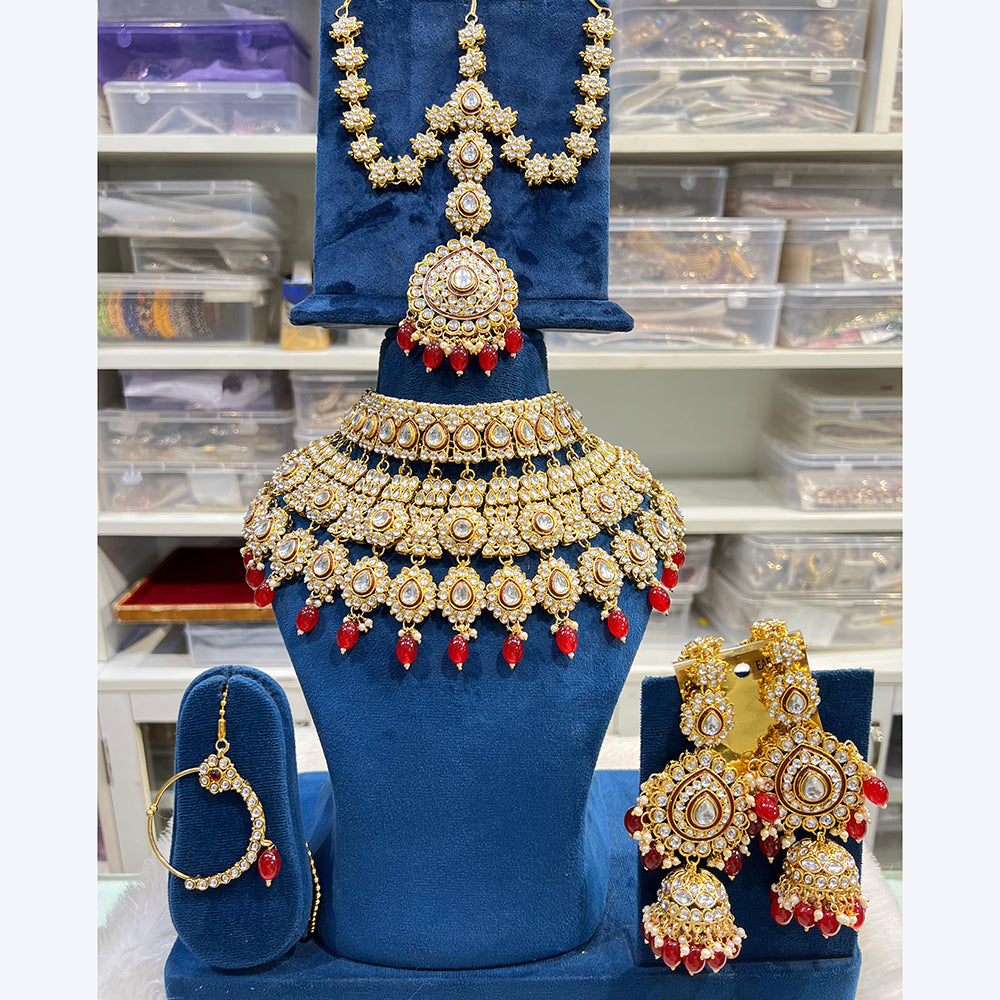 Hira Collections Gold Plated Kundan Stone Semi Bridal Necklace Set