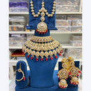 Hira Collections Gold Plated Kundan Stone Semi Bridal Necklace Set