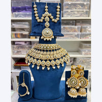 Hira Collections Gold Plated Kundan Stone Semi Bridal Necklace Set