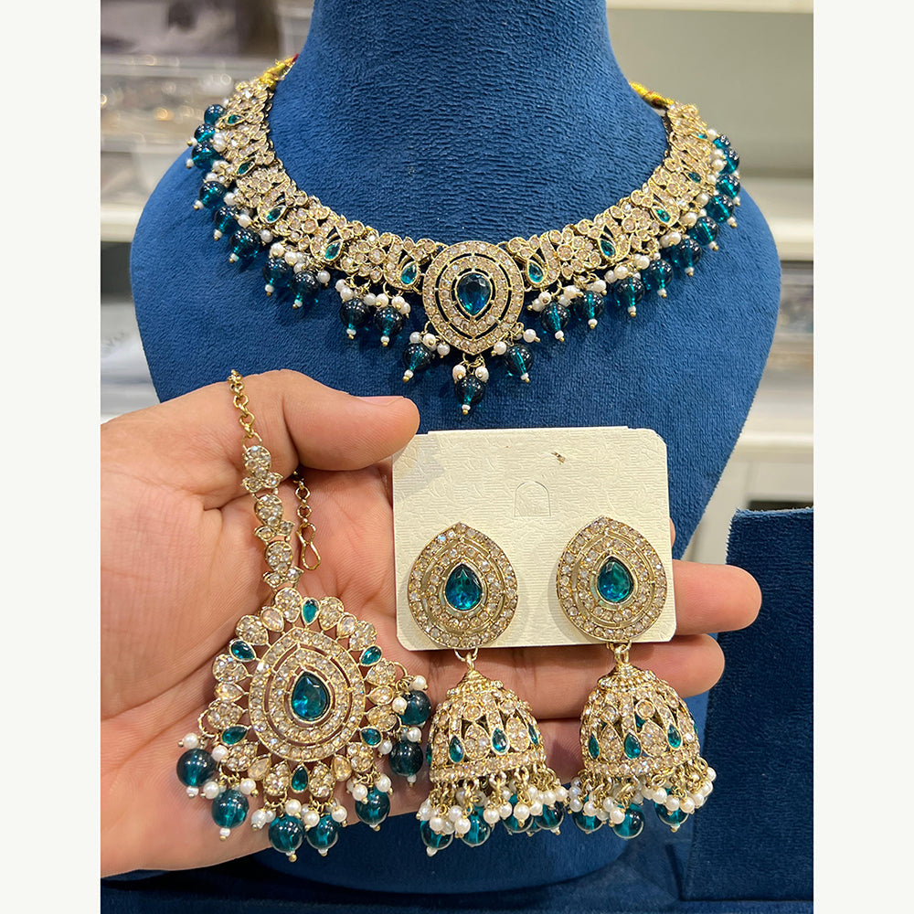 Hira Collections Designer Austrian Stone Pearl Crystal And Beads Necklace Set