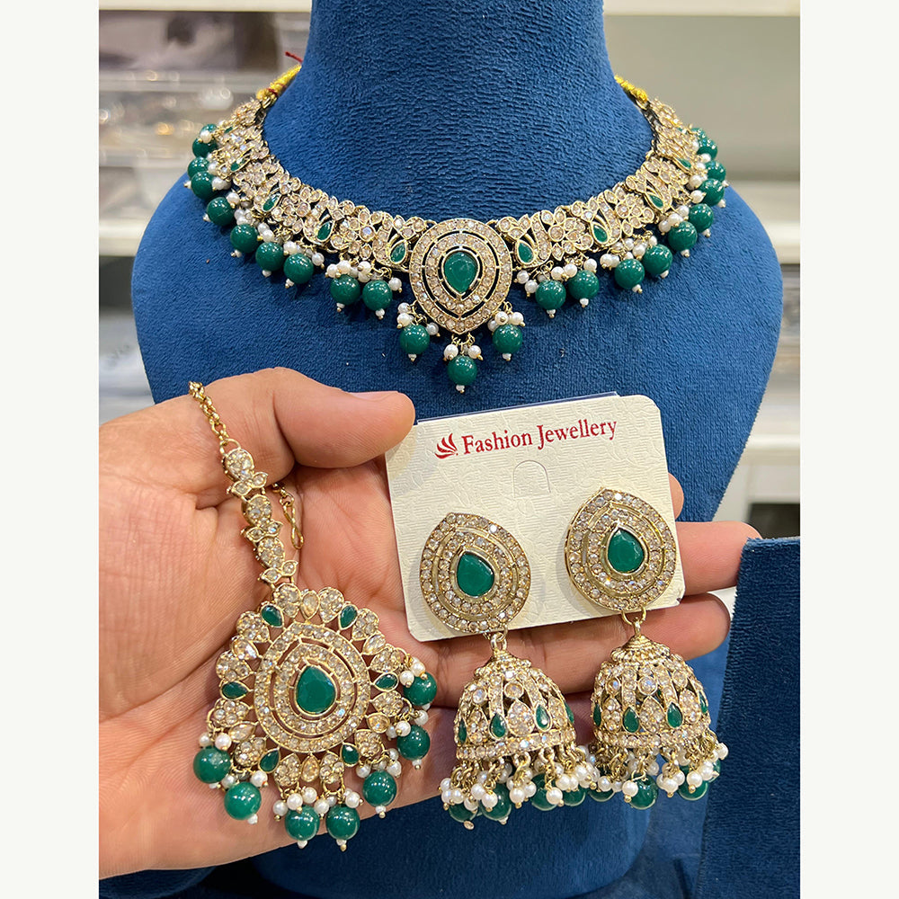 Hira Collections Designer Austrian Stone Pearl Crystal And Beads Necklace Set