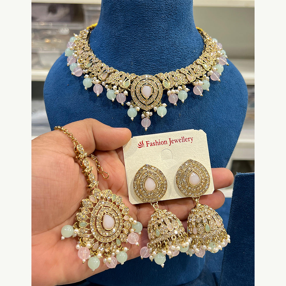 Hira Collections Designer Austrian Stone Pearl Crystal And Beads Necklace Set
