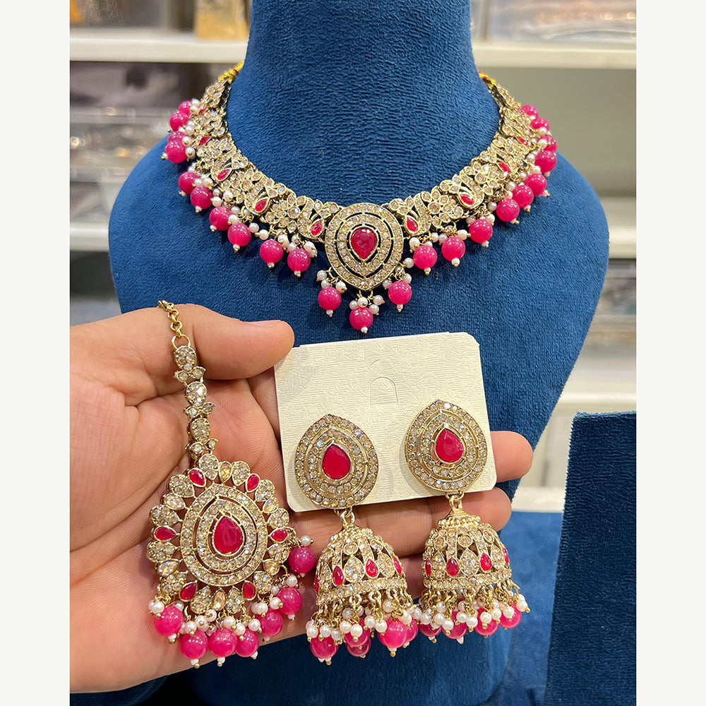 Hira Collections Designer Austrian Stone Pearl Crystal And Beads Necklace Set