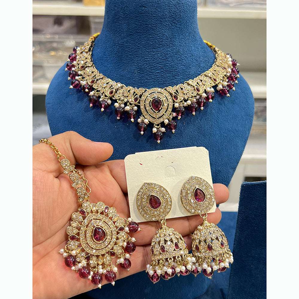 Hira Collections Designer Austrian Stone Pearl Crystal And Beads Necklace Set