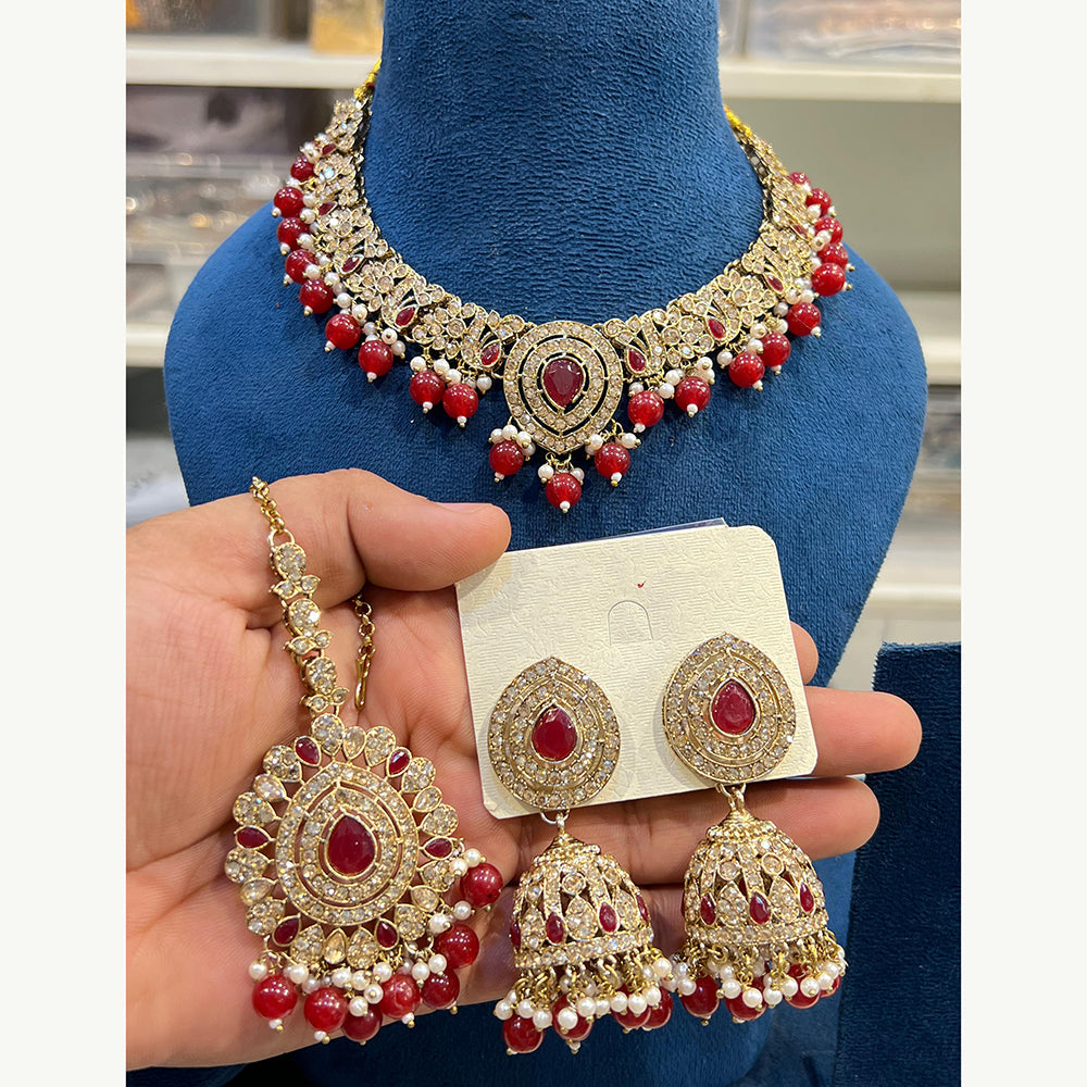 Hira Collections Designer Austrian Stone Pearl Crystal And Beads Necklace Set