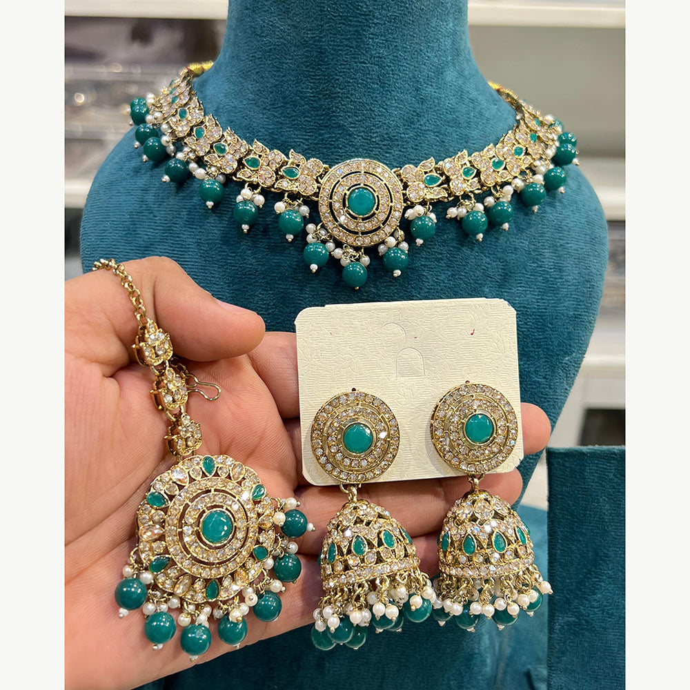 Hira Collections Designer Austrian Stone Pearl Crystal And Beads Necklace Set