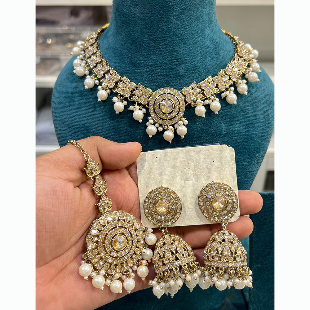 Hira Collections Designer Austrian Stone Pearl Crystal And Beads Necklace Set