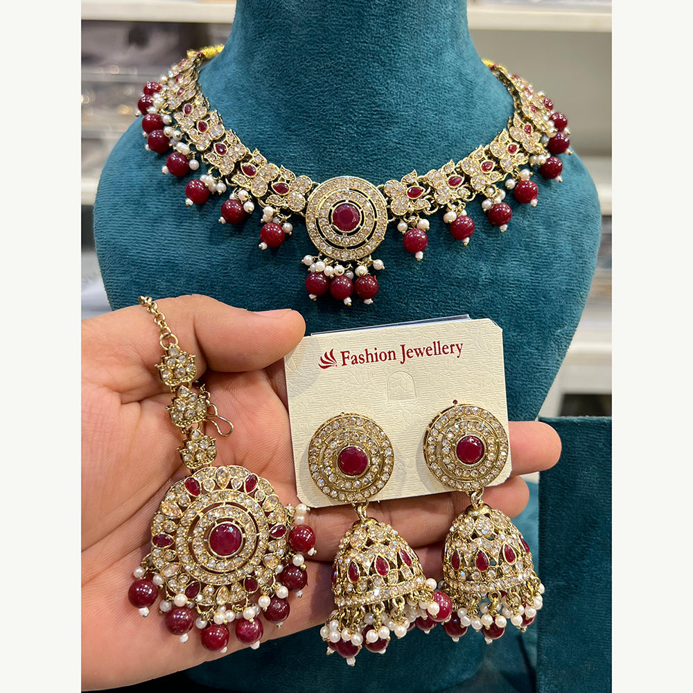 Hira Collections Designer Austrian Stone Pearl Crystal And Beads Necklace Set