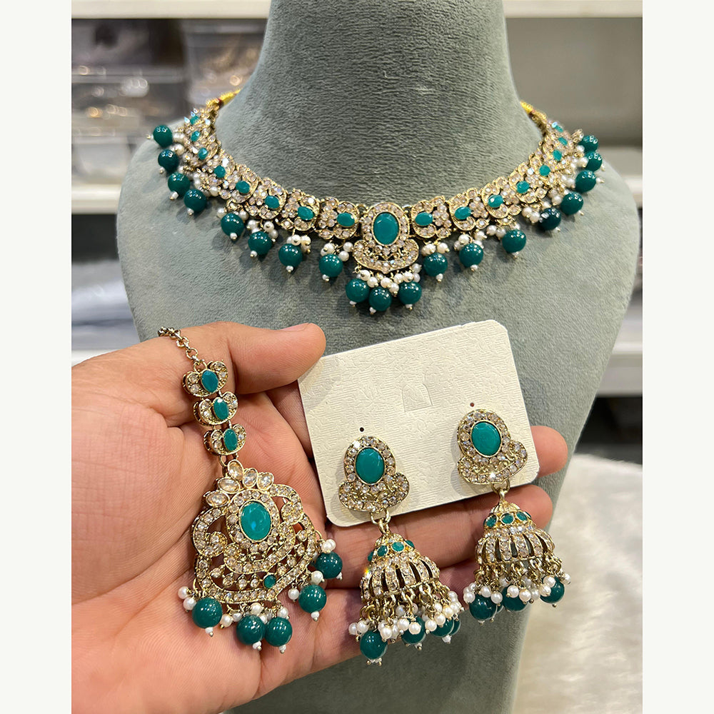 Hira Collections Designer Austrian Stone Pearl Crystal And Beads Necklace Set