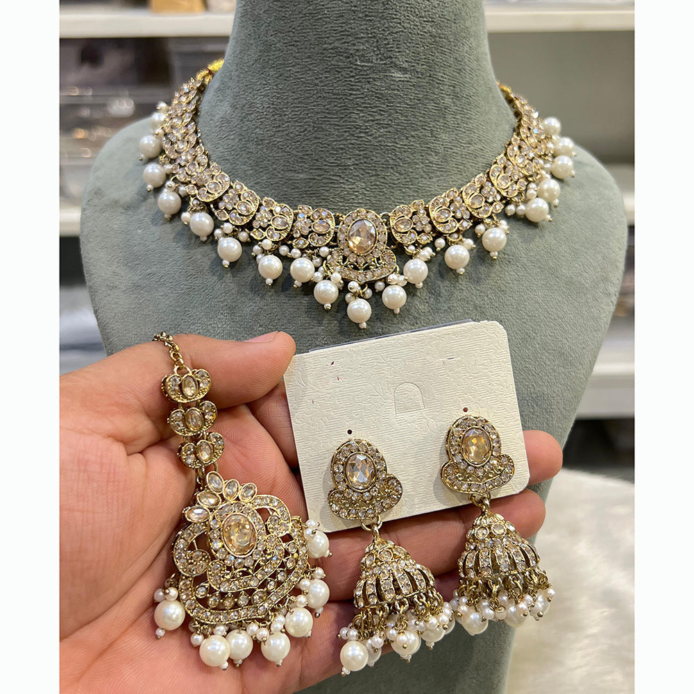 Hira Collections Designer Austrian Stone Pearl Crystal And Beads Necklace Set