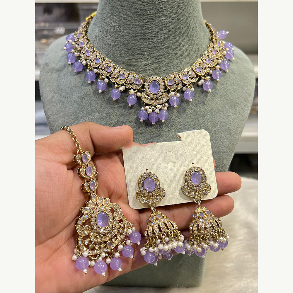 Hira Collections Designer Austrian Stone Pearl Crystal And Beads Necklace Set