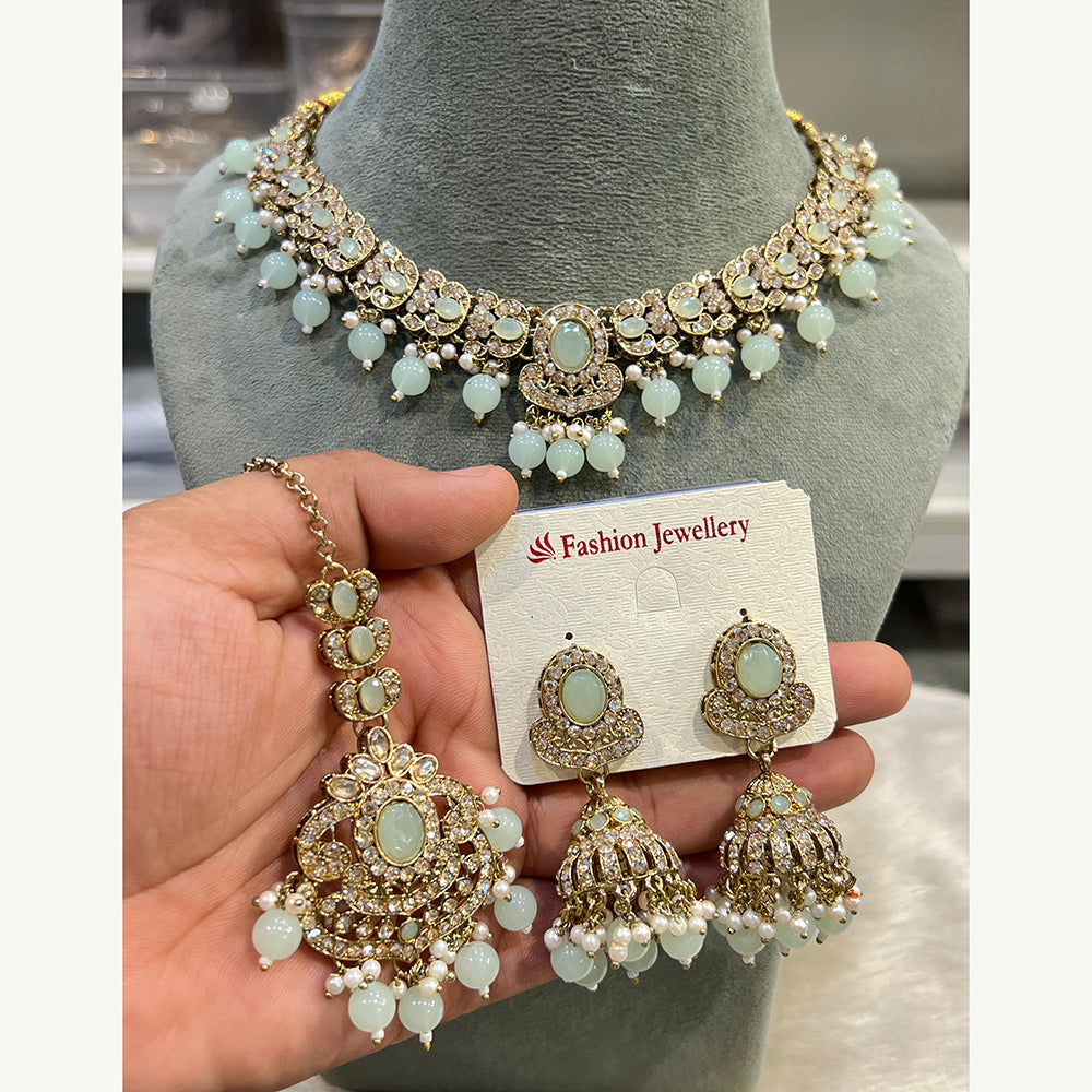 Hira Collections Designer Austrian Stone Pearl Crystal And Beads Necklace Set