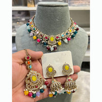 Hira Collections Designer Austrian Stone Pearl Crystal And Beads Necklace Set