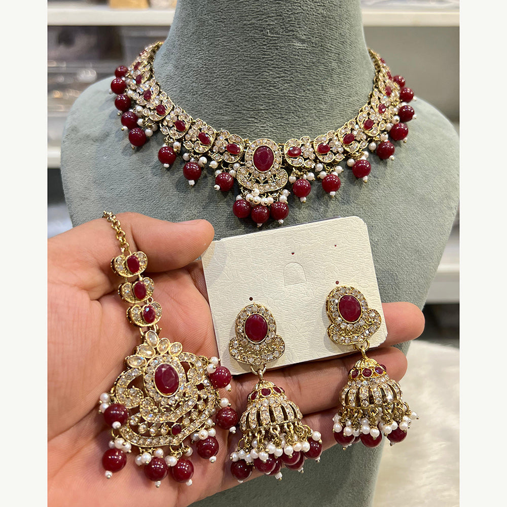 Hira Collections Designer Austrian Stone Pearl Crystal And Beads Necklace Set