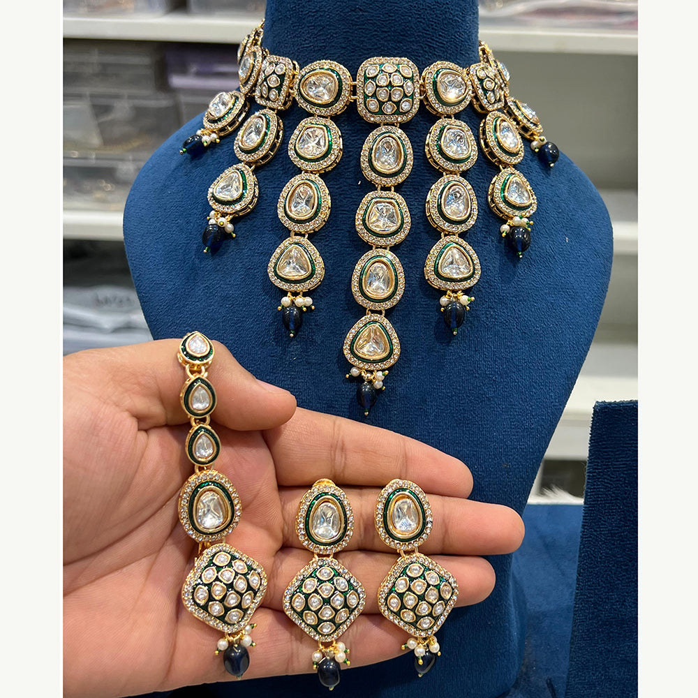 Hira Collections Luxurious Kundan Stone Pearl And Beads Meenakari Choker Necklace Set