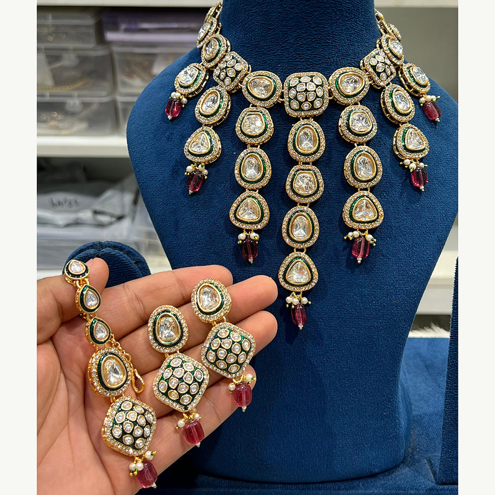 Hira Collections Luxurious Kundan Stone Pearl And Beads Meenakari Choker Necklace Set