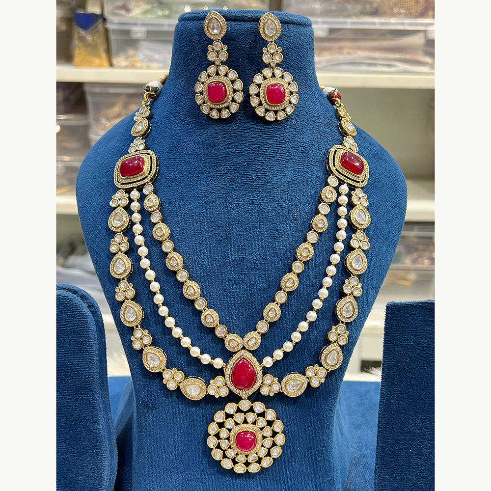 Hira Collections Luxurious Polki Kundan Stone And Pearl Necklace Set