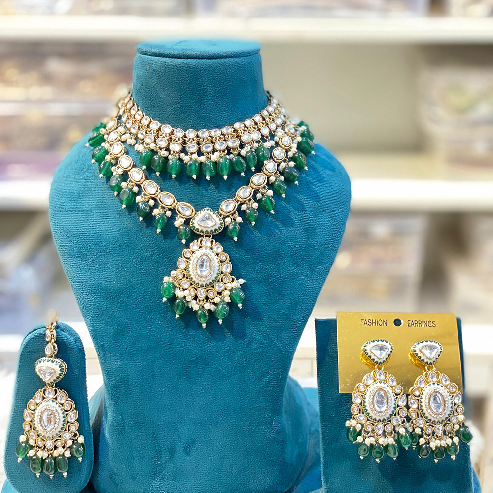 Hira Collections Royal Kundan Stone And Beads Meenakari Choker Necklace Set