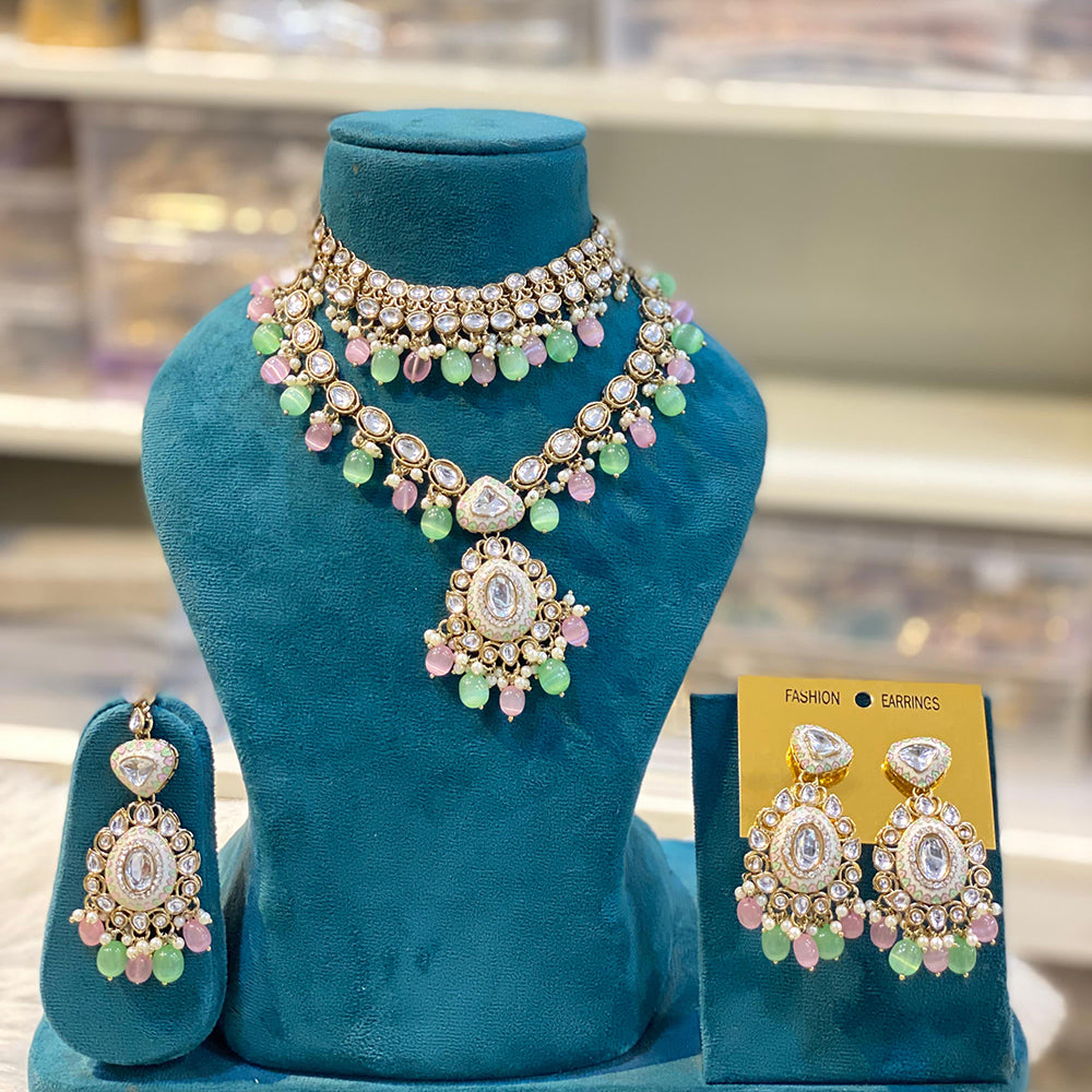 Hira Collections Royal Kundan Stone And Beads Meenakari Choker Necklace Set
