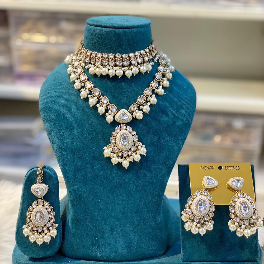 Hira Collections Royal Kundan Stone And Beads Meenakari Choker Necklace Set