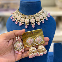 Hira Collections Royal Kundan Stone And Beads Meenakari Choker Necklace Set 