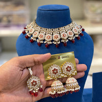 Hira Collections Royal Kundan Stone And Beads Meenakari Choker Necklace Set