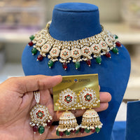 Hira Collections Royal Kundan Stone And Beads Meenakari Choker Necklace Set