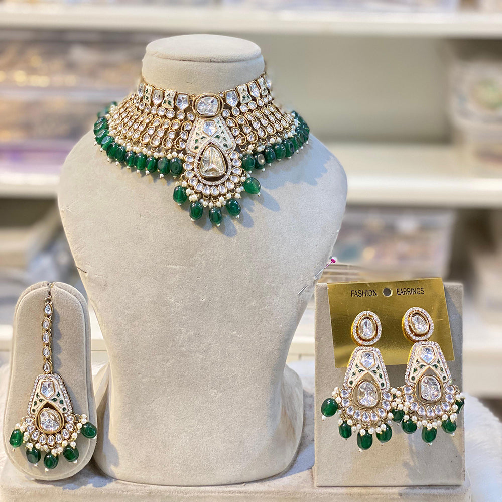 Hira Collections Royal Kundan Stone And Beads Meenakari Choker Necklace Set