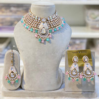 Hira Collections Royal Kundan Stone And Beads Meenakari Choker Necklace Set