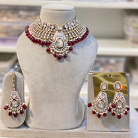 Hira Collections Royal Kundan Stone And Beads Meenakari Choker Necklace Set