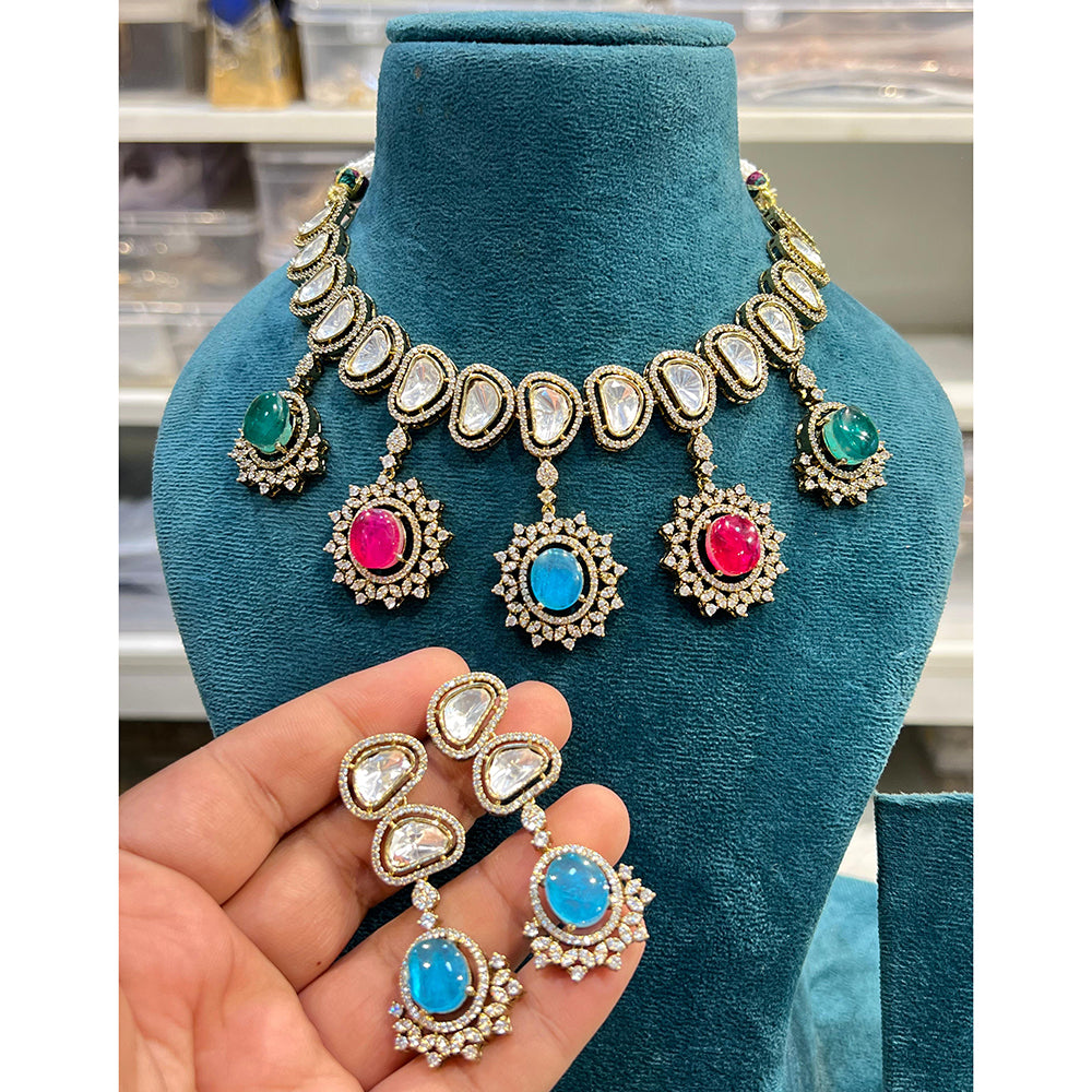 Hira Collections Gorgeous Polki Kundan Festive Choker Necklace Set