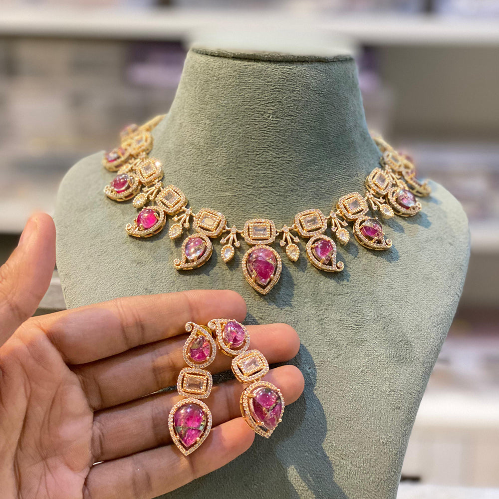 Hira Collections Glamorous Druzy Stone Necklace Set