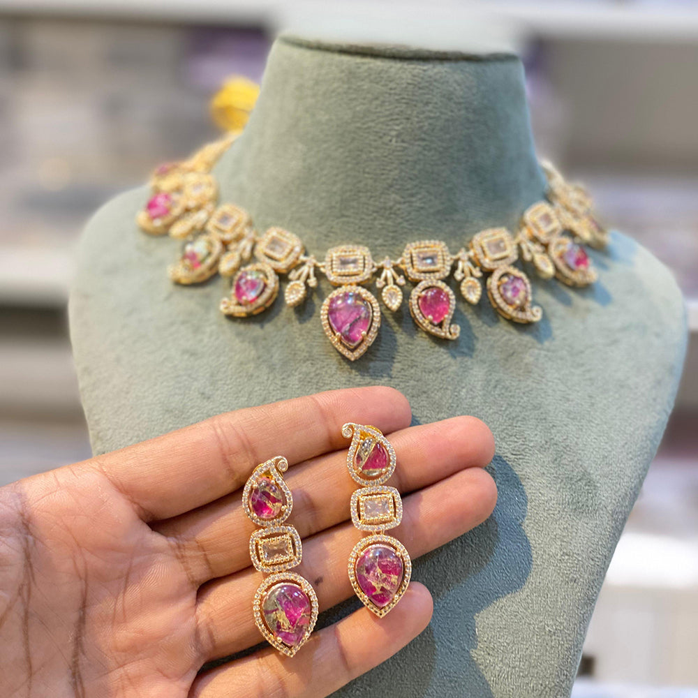 Hira Collections Glamorous Druzy Stone Necklace Set