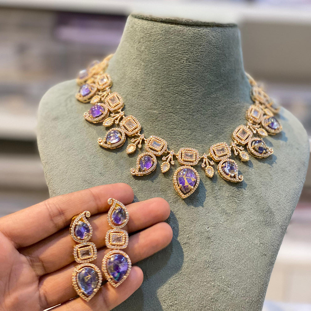 Hira Collections Glamorous Druzy Stone Necklace Set