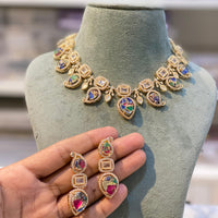 Hira Collections Glamorous Druzy Stone Necklace Set