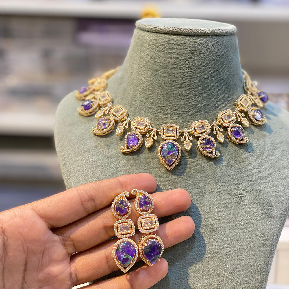 Hira Collections Glamorous Druzy Stone Necklace Set