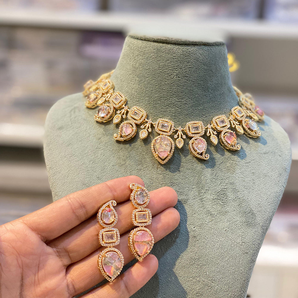 Hira Collections Glamorous Druzy Stone Necklace Set