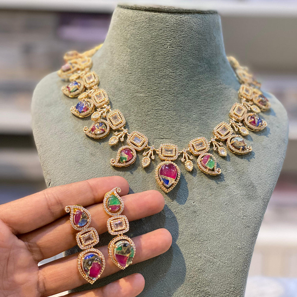 Hira Collections Glamorous Druzy Stone Necklace Set