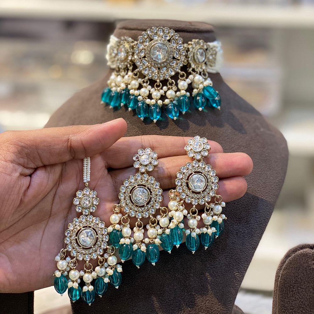 Hira Collections Royal Kundan Stone And Beads Designer Choker Necklace Set