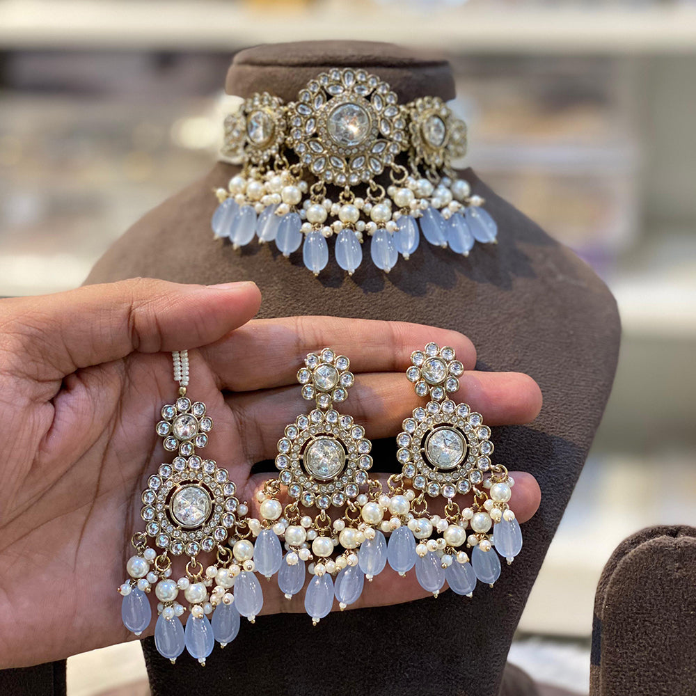 Hira Collections Royal Kundan Stone And Beads Designer Choker Necklace Set