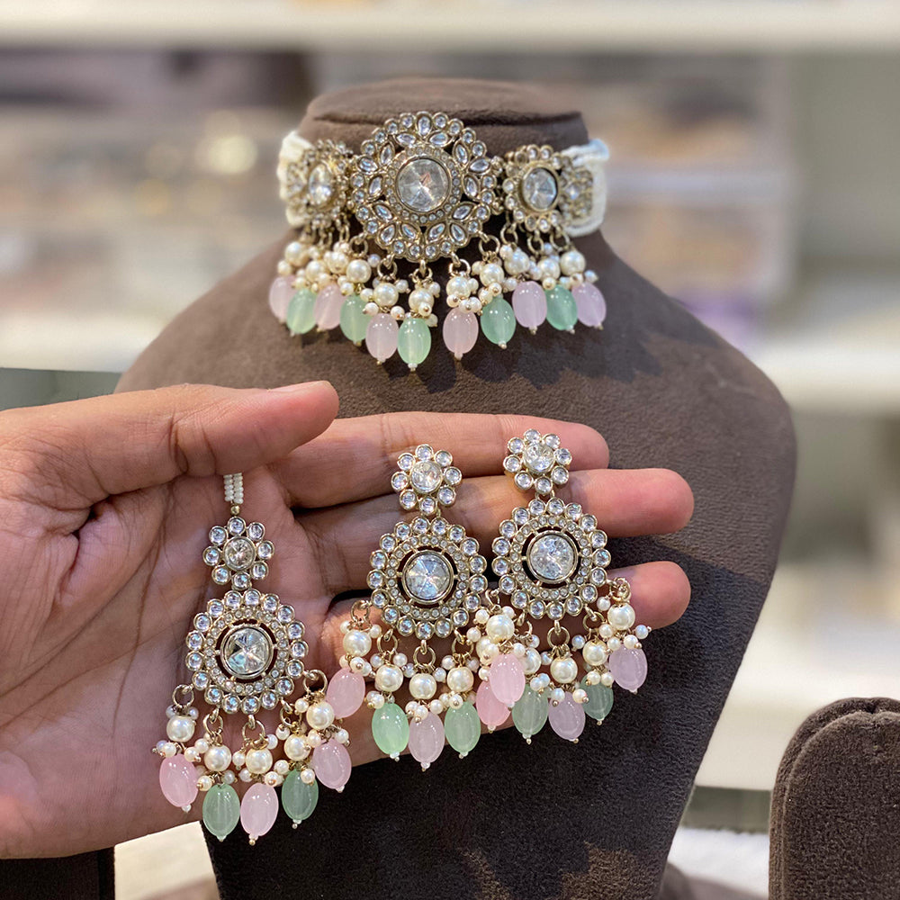 Hira Collections Royal Kundan Stone And Beads Designer Choker Necklace Set