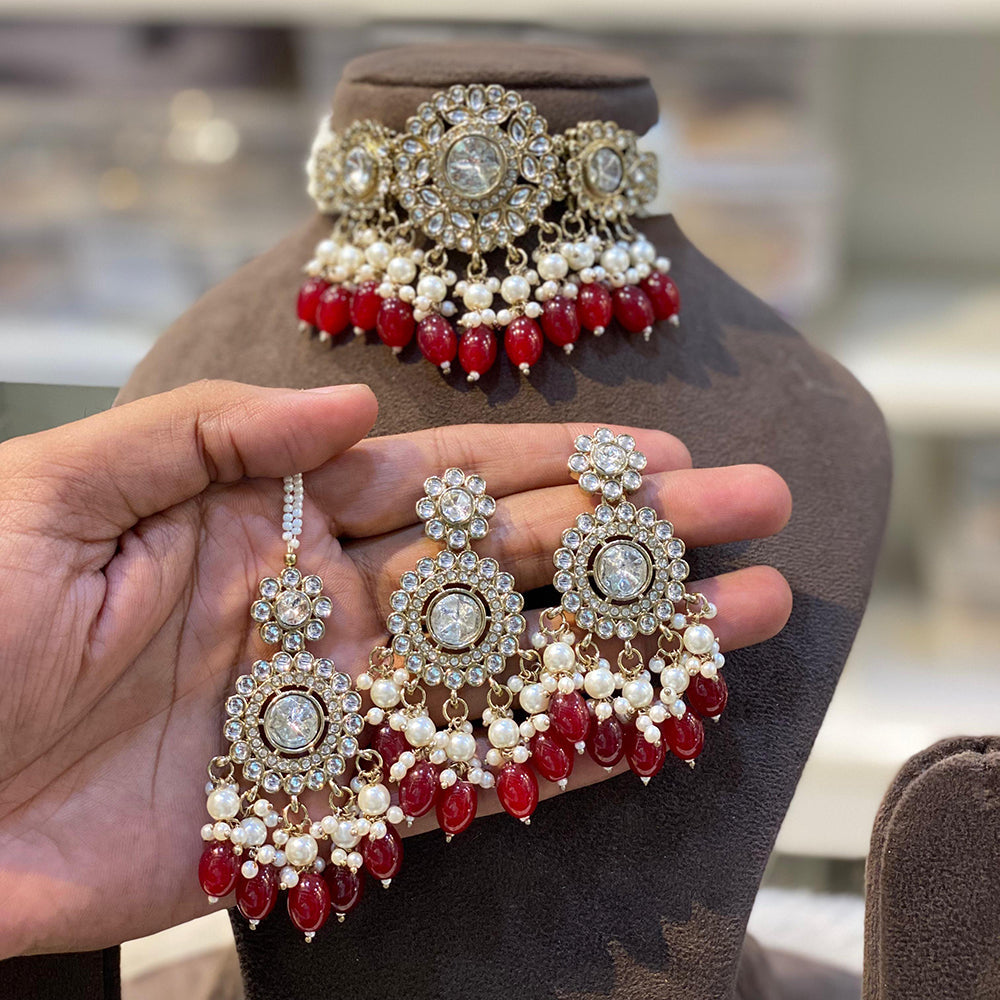 Hira Collections Royal Kundan Stone And Beads Designer Choker Necklace Set