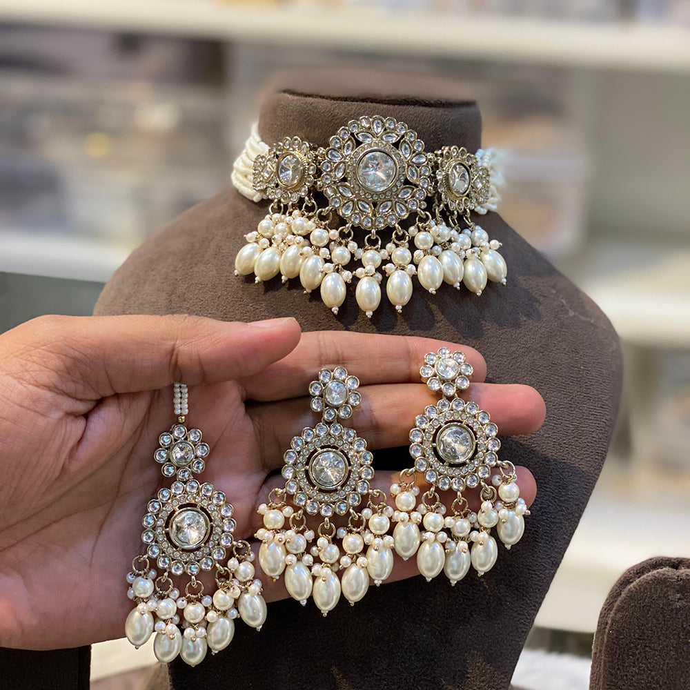 Hira Collections Royal Kundan Stone And Beads Designer Choker Necklace Set