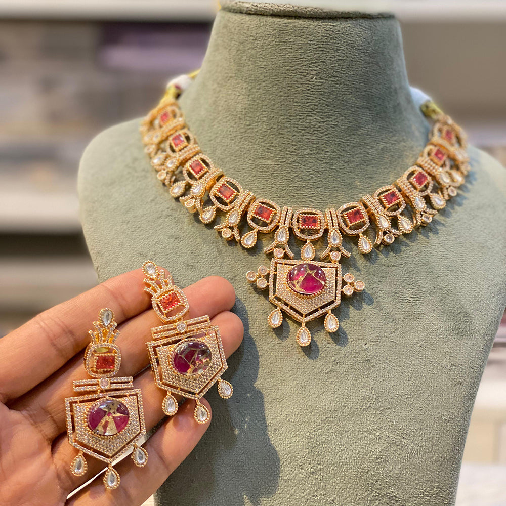 Hira Collections Glamorous Druzy Stone And Kundan Necklace Set