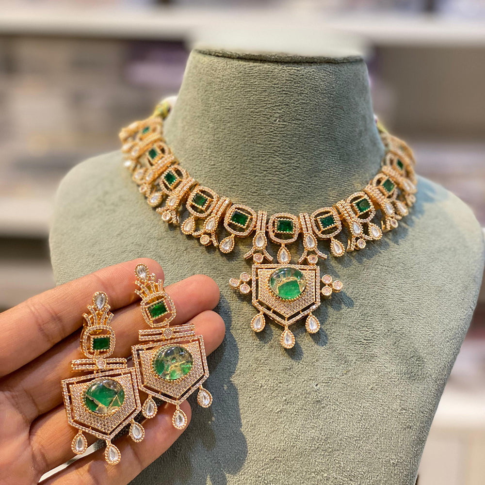 Hira Collections Glamorous Druzy Stone And Kundan Necklace Set