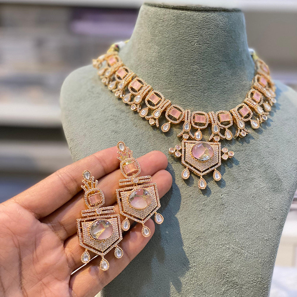 Hira Collections Glamorous Druzy Stone And Kundan Necklace Set